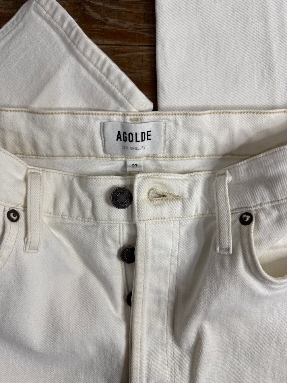 Agolde Ivory Button Fly Denim Ankle Jeans 27" Inseam Size 27